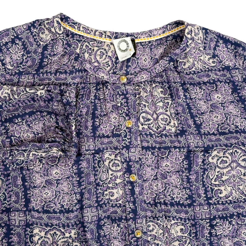 Akemi + Kin Anthropologie Purple Paisley Coconino Button Front Blouse Womens S